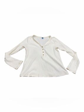 Old Navy Women’s Long Sleeve Henley V Neck Top,  Cream White, Size Medium